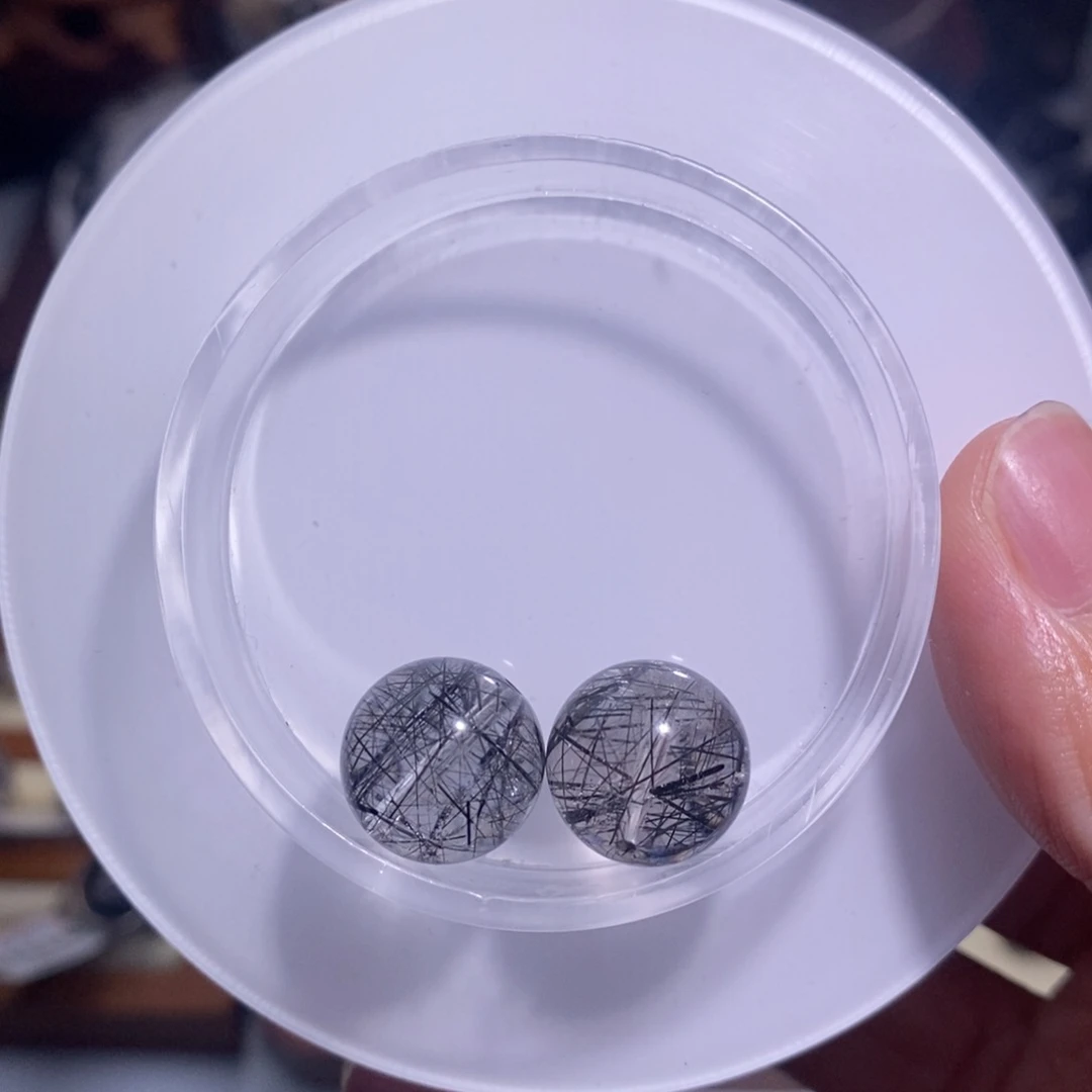 水晶手链未镶嵌黑发晶单珠两个 13.5mm 全透体满发