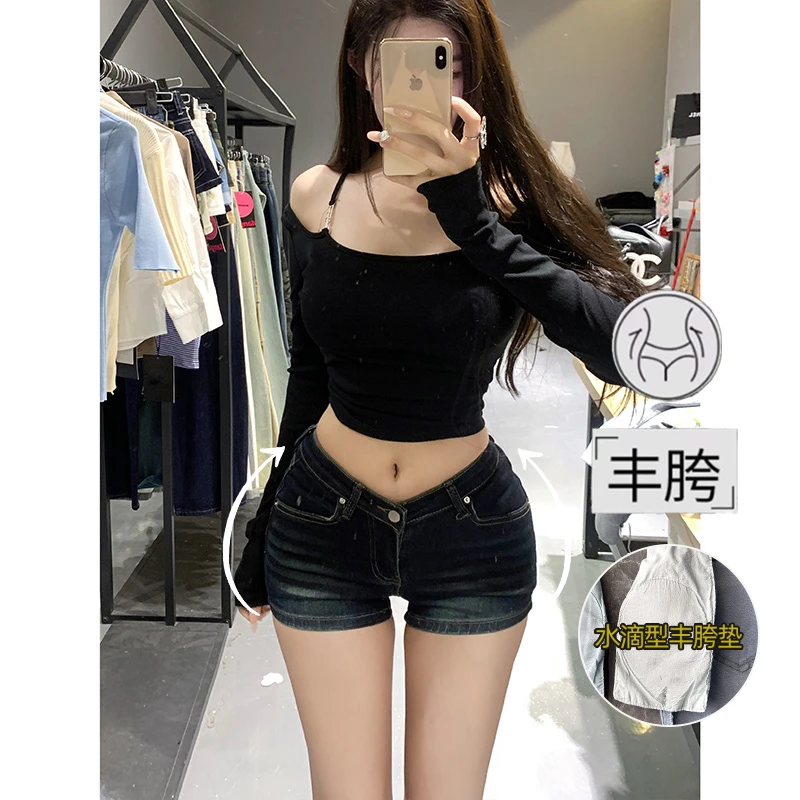 低腰V型性感丰胯牛仔短裤夏季新款收腰提臀显瘦显腿长外穿热裤子