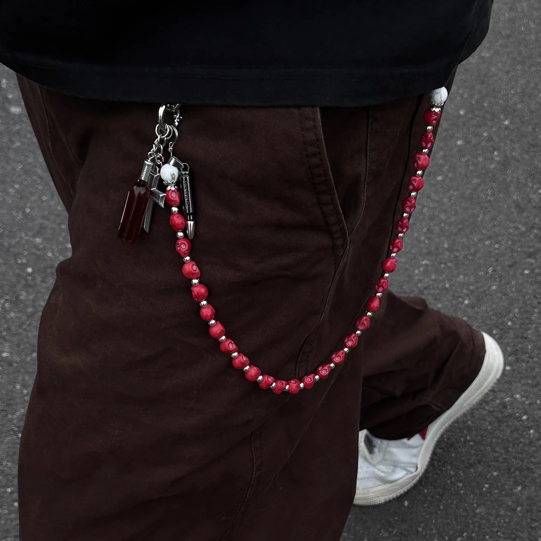 2025新新款复古红骷髅十字架朋克街头裤链穿搭配饰质感腰间挂饰