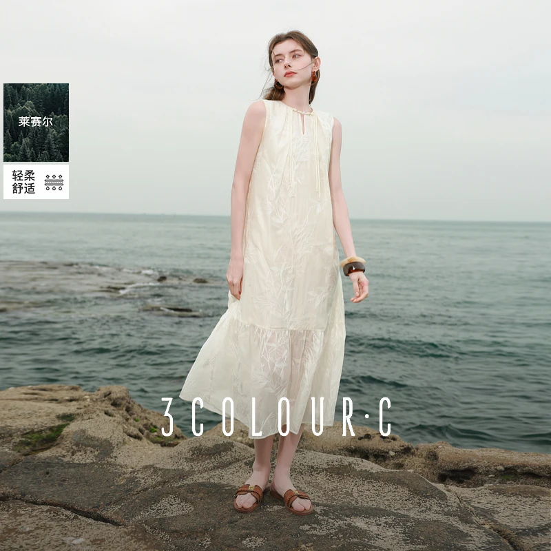 【莱赛尔】三彩【竹影清梦】2025夏季新款新中式连衣裙长裙女C