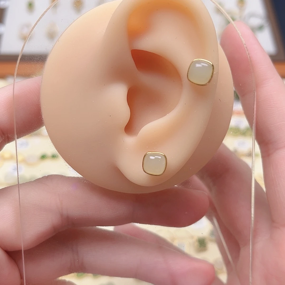 银S925镶嵌和田玉耳饰