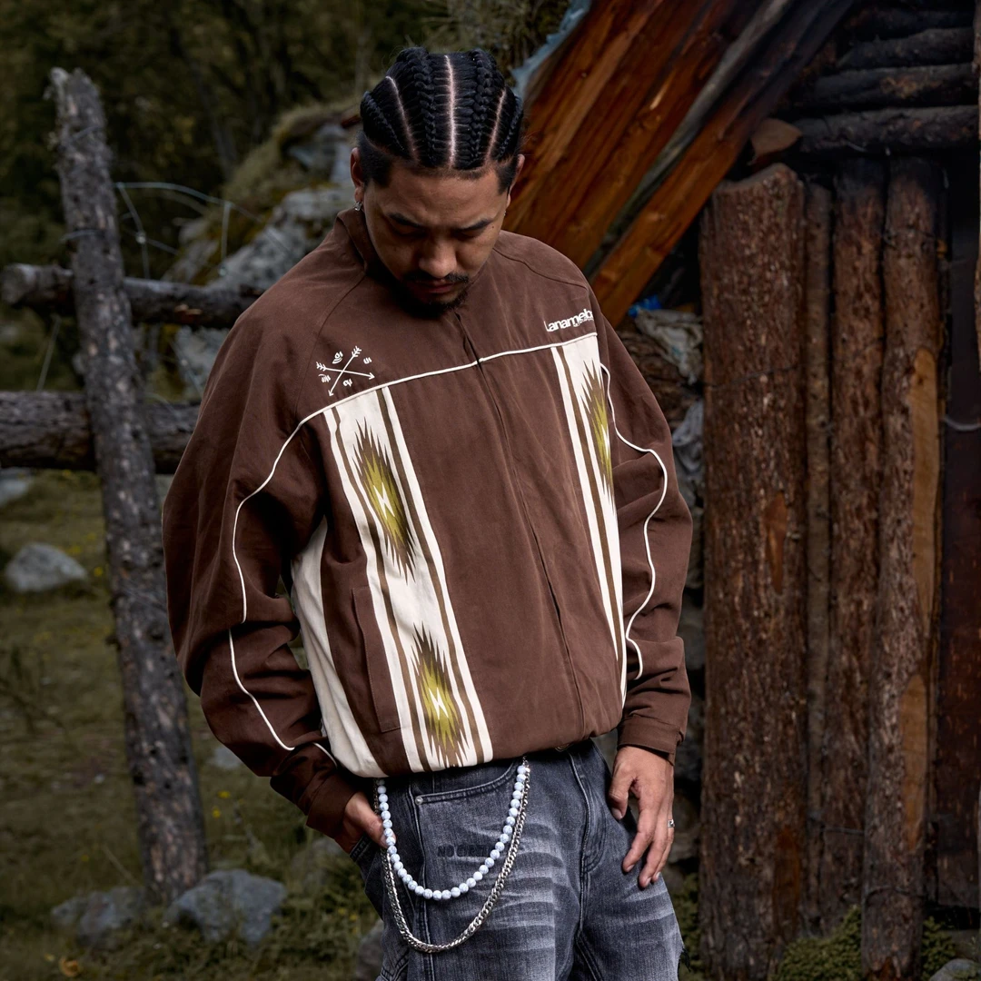 Lanameba游牧风原创工装撞色西部开衫运动外套男女同款潮流新款