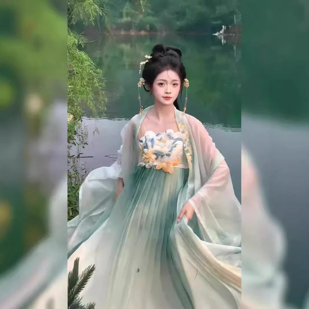 NYING汉服古风四季春唐制齐胸诃子裙大袖衫刺绣汉元素古装春夏款