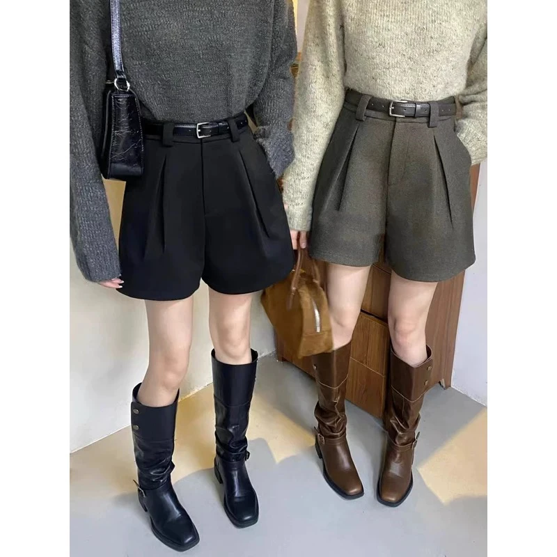 MJJ/9996/毛呢褶皱短裤