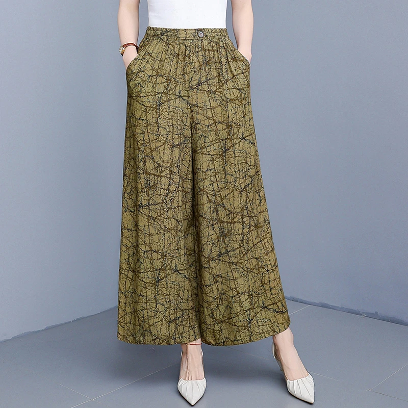 高端纯棉绸阔腿裤2025新款中老年妈妈裤子宽松跳舞裤休闲九分裙裤