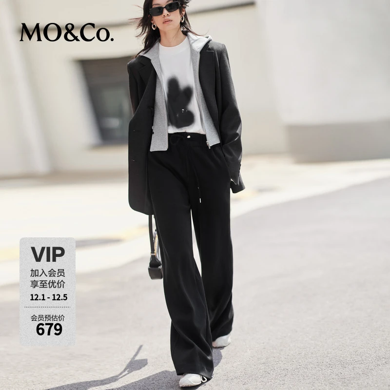 MOCO休闲裤冬含牦牛绒高腰阔腿抽绳长裤运动裤MBD4PATT07