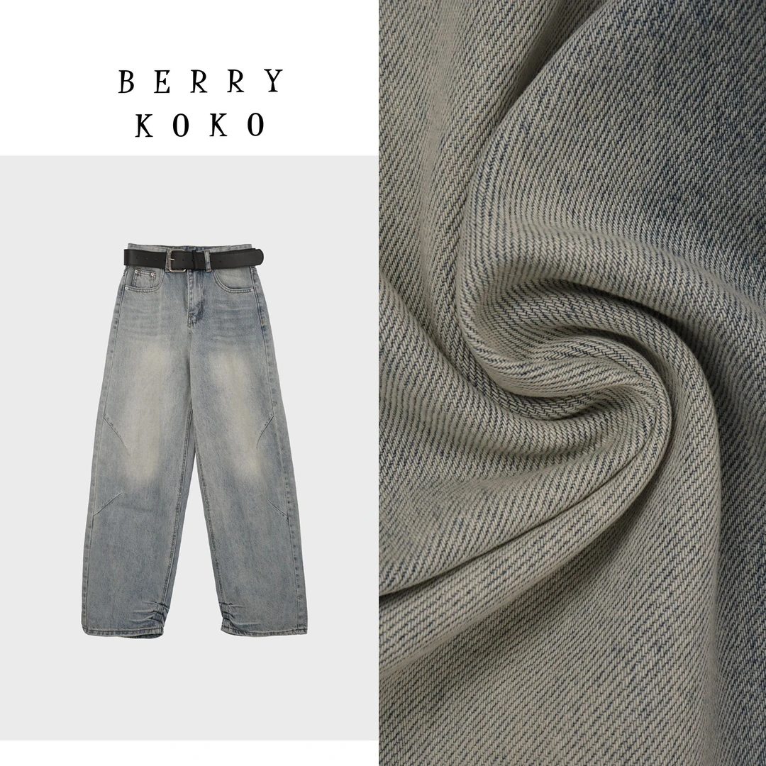 美式春夏复古潮流水洗牛仔裤松明线显瘦褶皱休闲阔腿裤子HK56