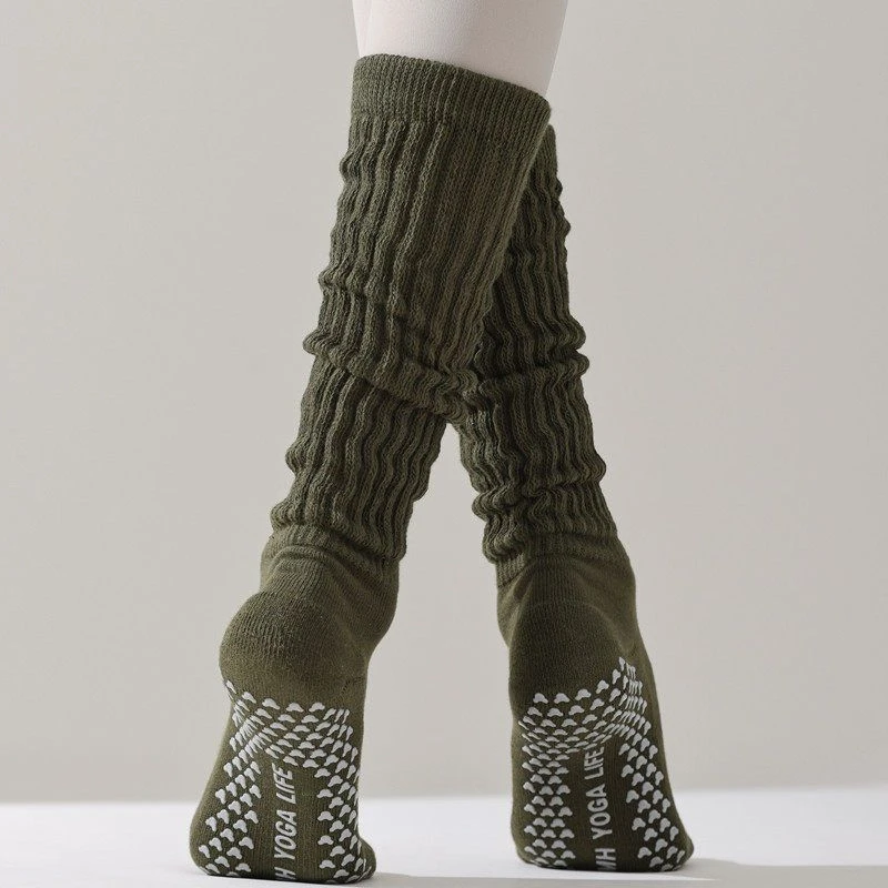 专业运动健身普拉提瑜伽硅胶防滑袜长筒堆堆袜女秋冬加厚小腿袜子