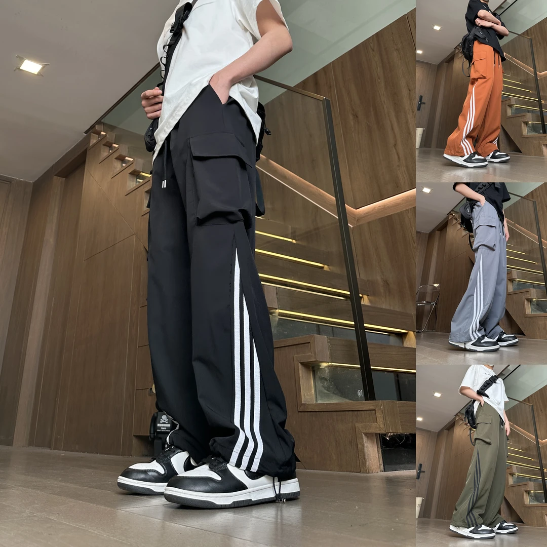 KONITIHA 夏季条纹情侣冰丝裤子男女薄款美式工装裤冲锋裤潮 K269