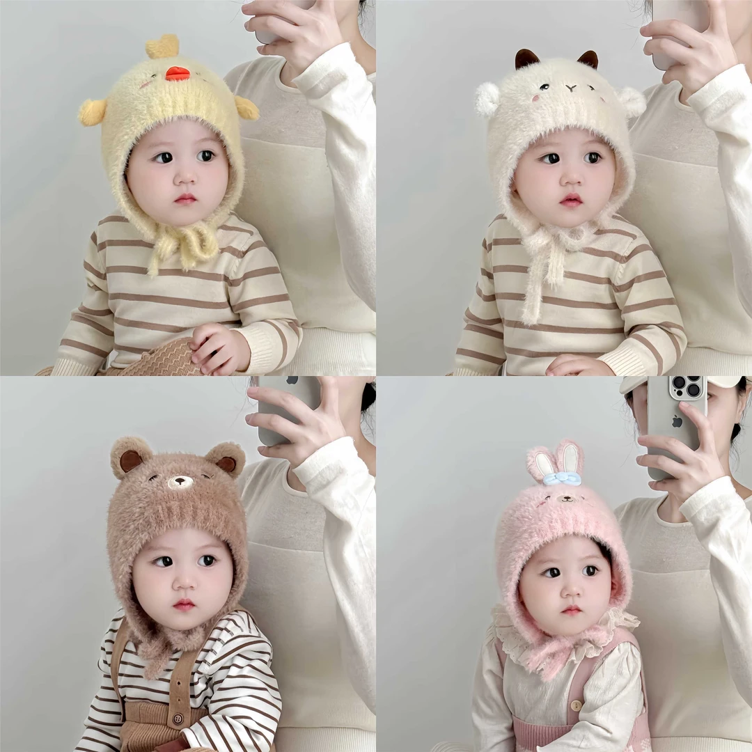 婴儿帽子秋冬季保暖宝宝毛绒帽可爱小羊新生儿胎帽婴幼儿护耳帽萌