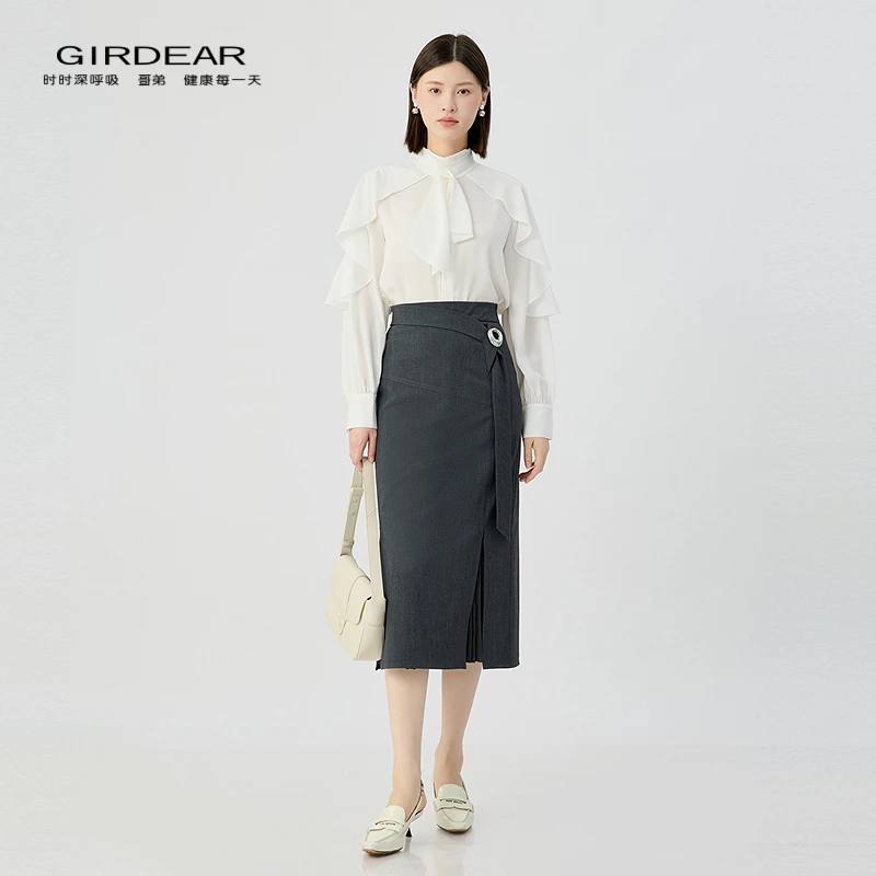 哥弟 双层小立领荷叶造型衬衫130079