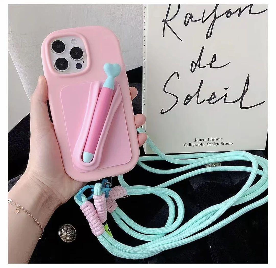 适用【苹果/vivo/oppo/华为/小米】海莉同款精美手机壳斜跨手写笔