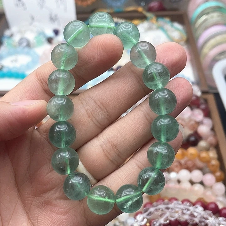 烟晶手链银S925镶嵌12.8咪绿萤石