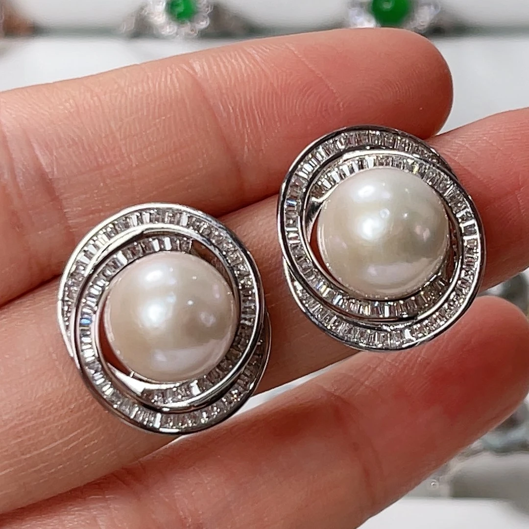 淡水珍珠耳环银S925镶嵌