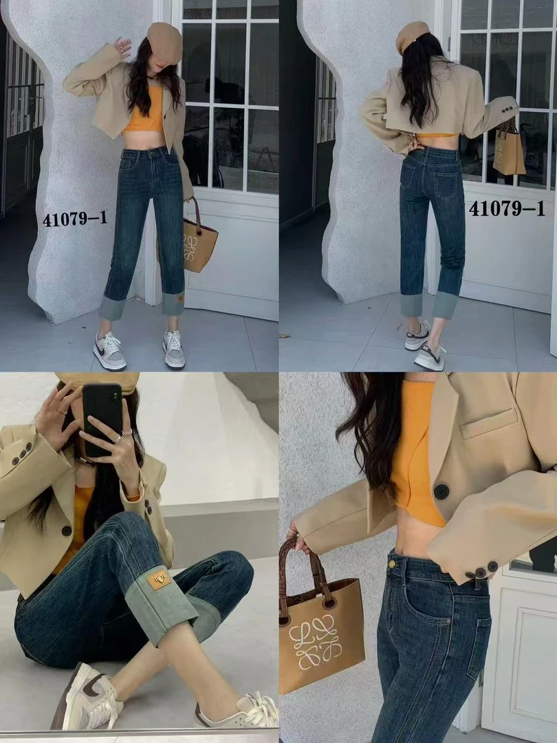 新款高腰显瘦烟管直筒牛仔裤女九分裤春季百搭烟管裤41079