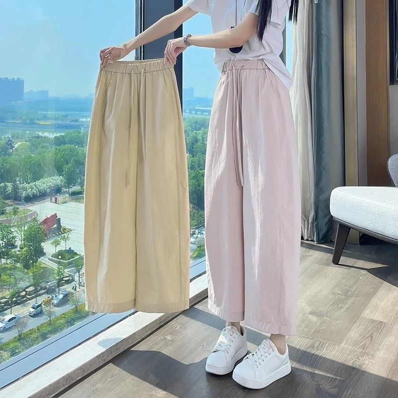 九分冰丝速干气球裤女2025新款夏天薄款高腰宽松窄版直筒阔腿裤子