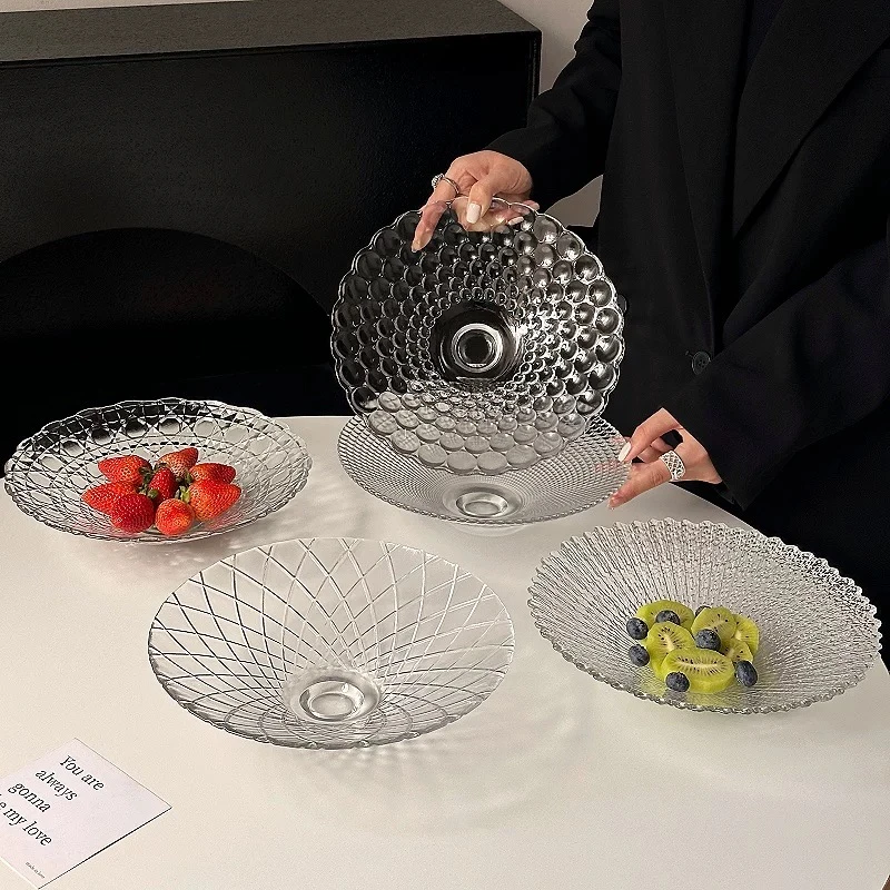 INS风简约轻奢果盘碟子点心盘家用水果盘网红欧式透明糖果盘子