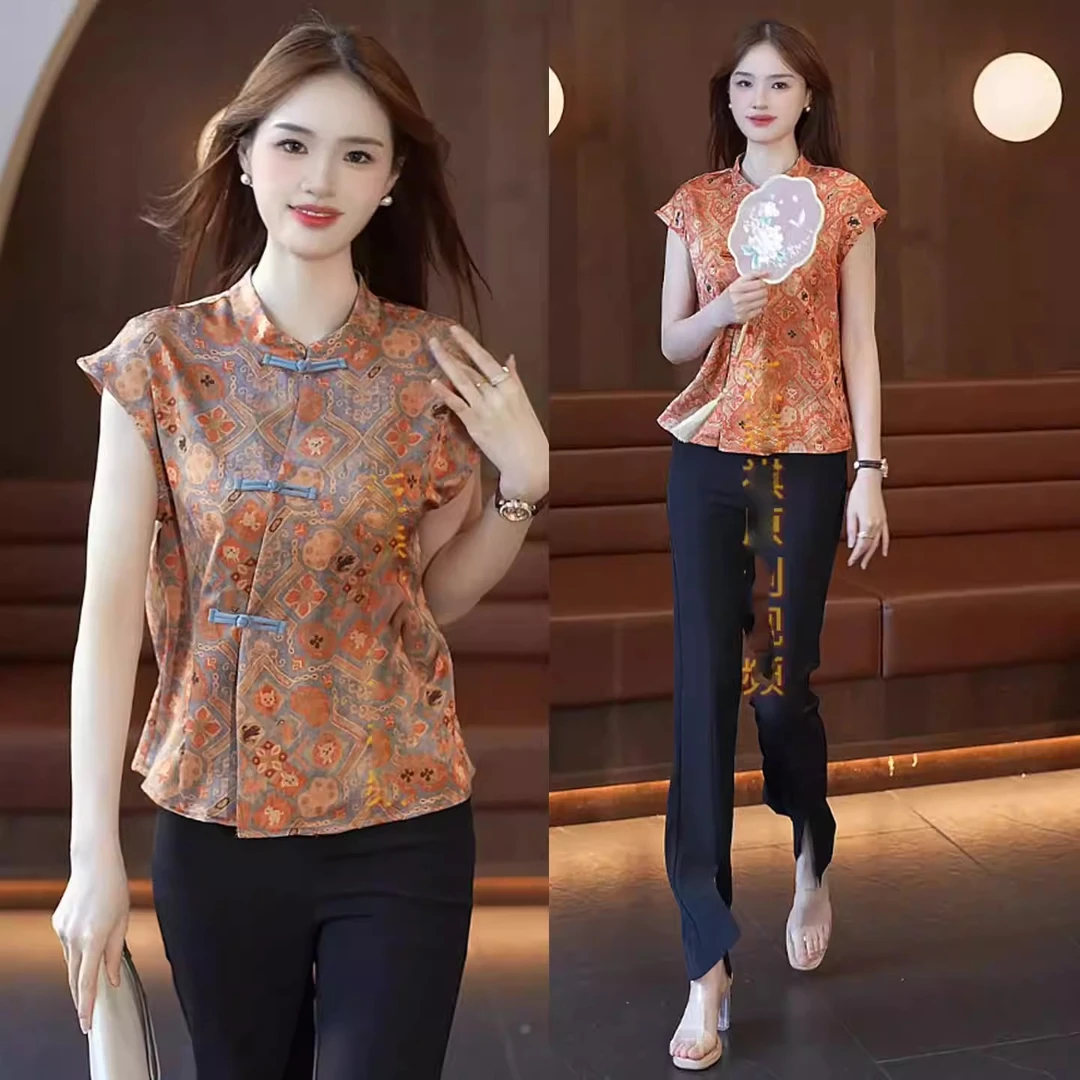 新中式国风衬衫女2025夏季新款洋气显瘦盘扣短袖上衣小个子小衫潮
