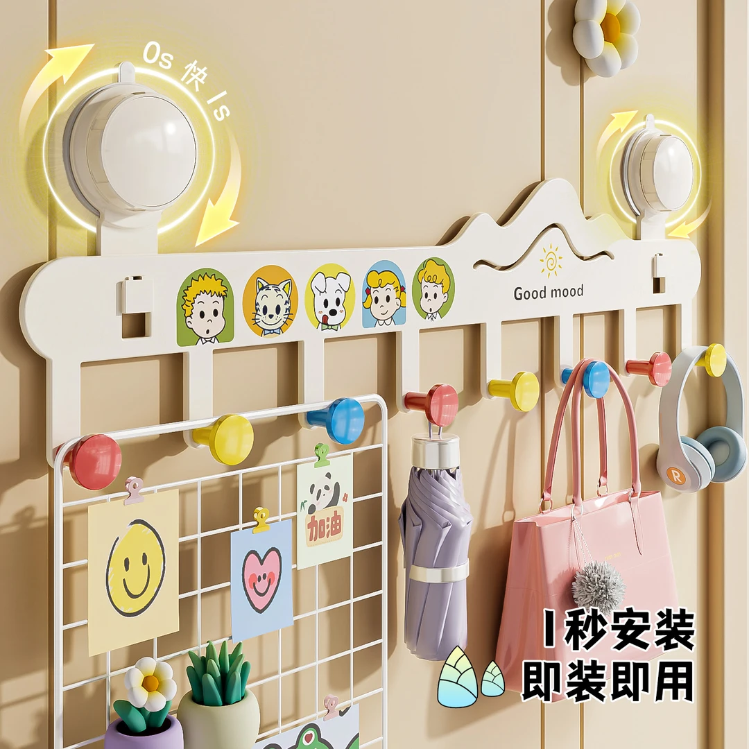 卡通多巴胺门后吸盘挂钩免打孔强力承重挂衣钩新款入户门挂衣架