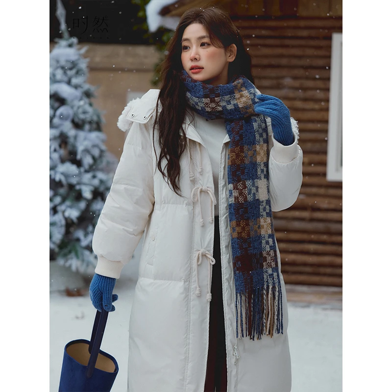 时然微胖大码女装韩系保暖羽绒服冬新款简约中长款加厚外套上衣