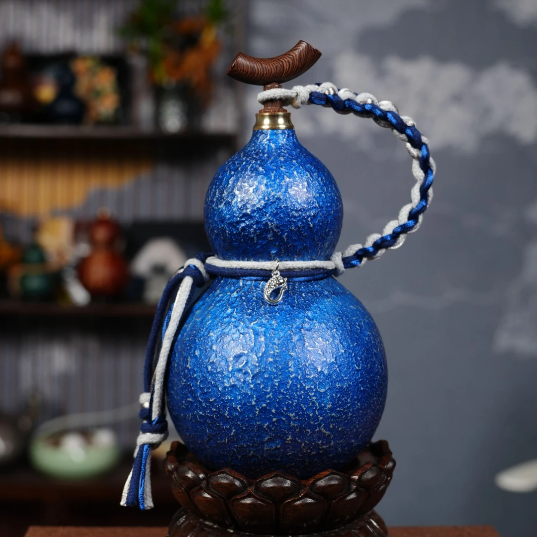 S05神话级侘寂风浅蓝银大漆酒葫芦