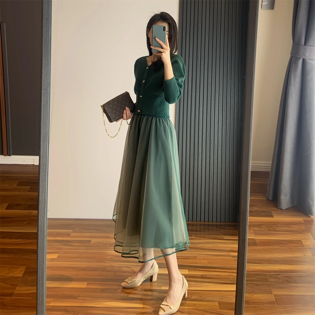 显瘦气质时尚复古针织长袖春秋款高腰收腰法式宽松秋冬打底中长款