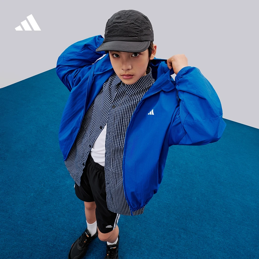 adidas阿迪达斯官方男女大童双旦礼遇春秋休闲连帽夹克外套KC8466