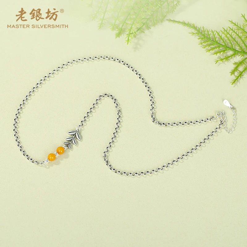 老银坊 蜜蜡项链 三对麦穗 s925银 小众珠宝饰品 0022318