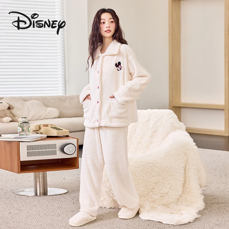 Disney/迪士尼冬季新款保暖翻领加厚加绒时尚卡通睡衣家居服套装1