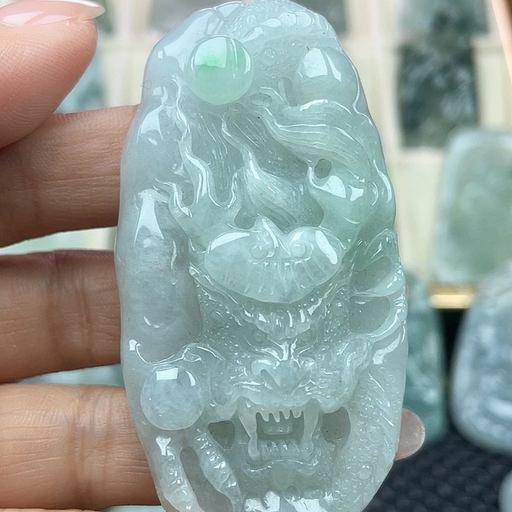 颈饰未镶嵌翡翠天然缅甸翡翠A货龙牌