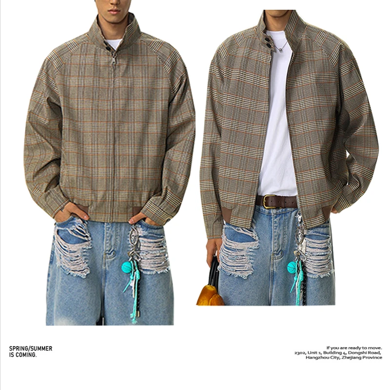 【线上商店】老风高智感千鸟格哈灵顿夹克复古宽松休闲立领外套秋
