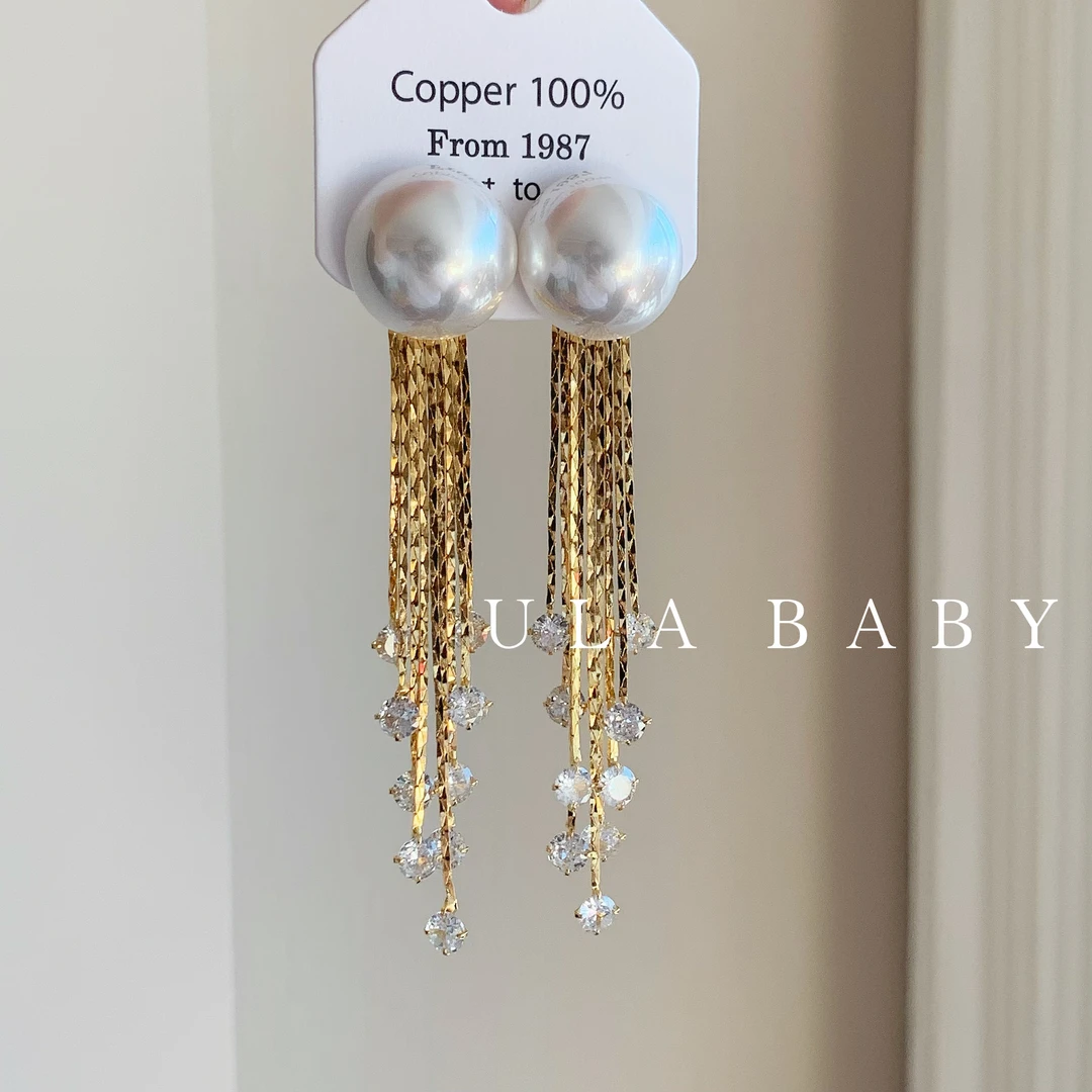 铜合金合成锆石耳饰 【喜儿ula】11-19-2流苏超闪高级感轻奢耳钉