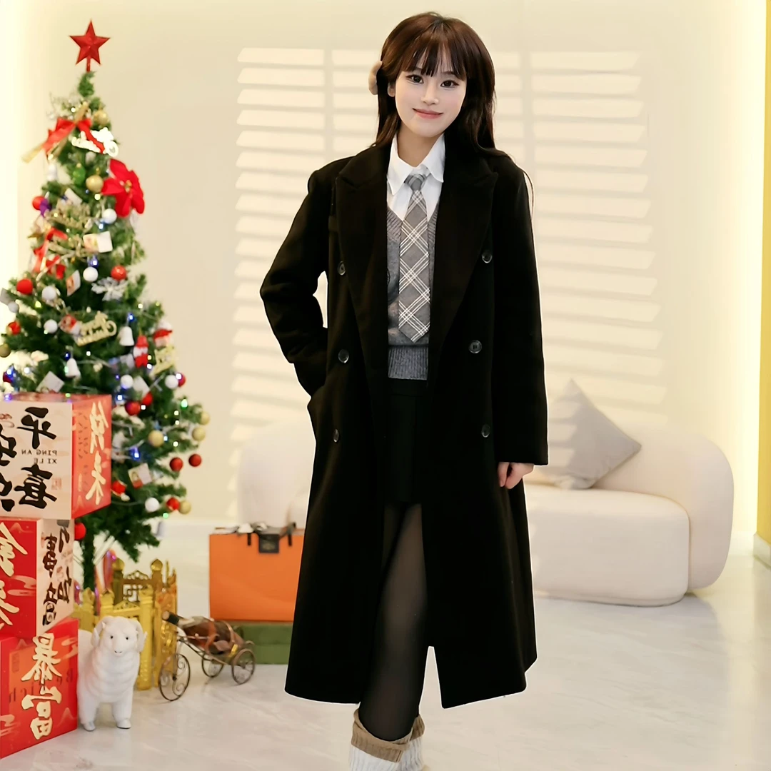 2024冬季新款加棉加厚呢子百搭中长款大衣宽松轻奢显瘦修身外套