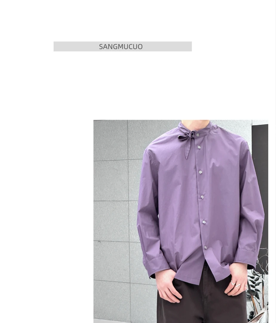 SMC【25｜新款轻奢紫色立领飘带衬衫】情侣款