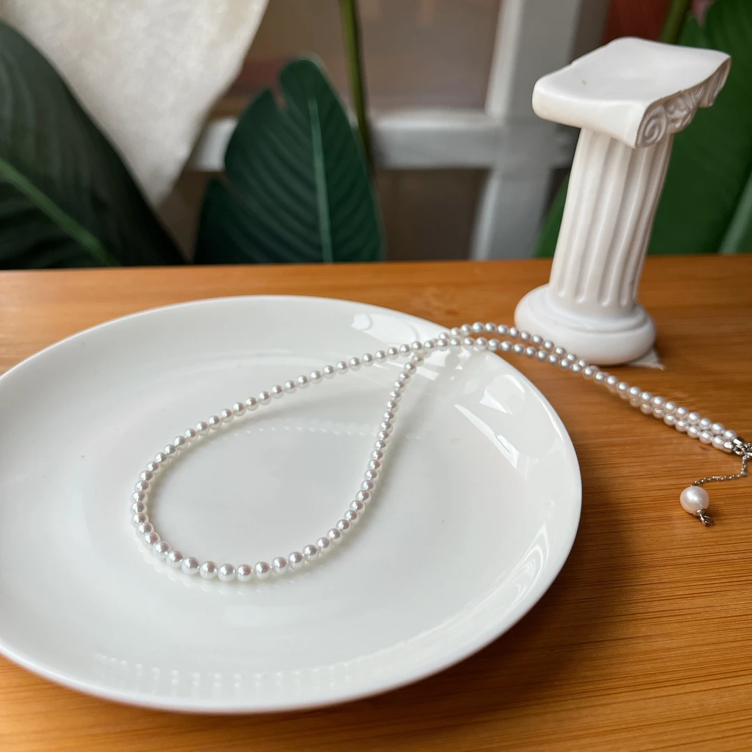 【珠宝厂长】强光近正圆淡水有核珍珠S925银项链约3-4mm