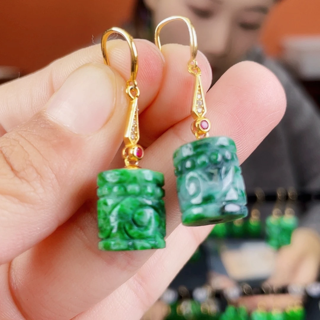 翡翠银S925镶嵌耳饰