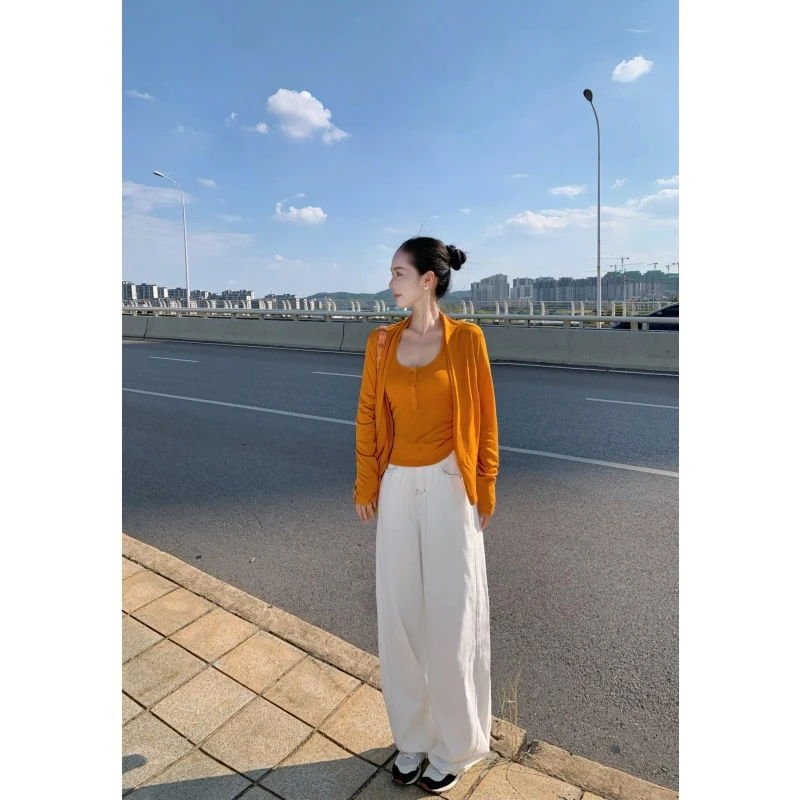 休闲设计感套装2025新款高级感气质针织开衫纯欲背心宽松阔腿裤潮