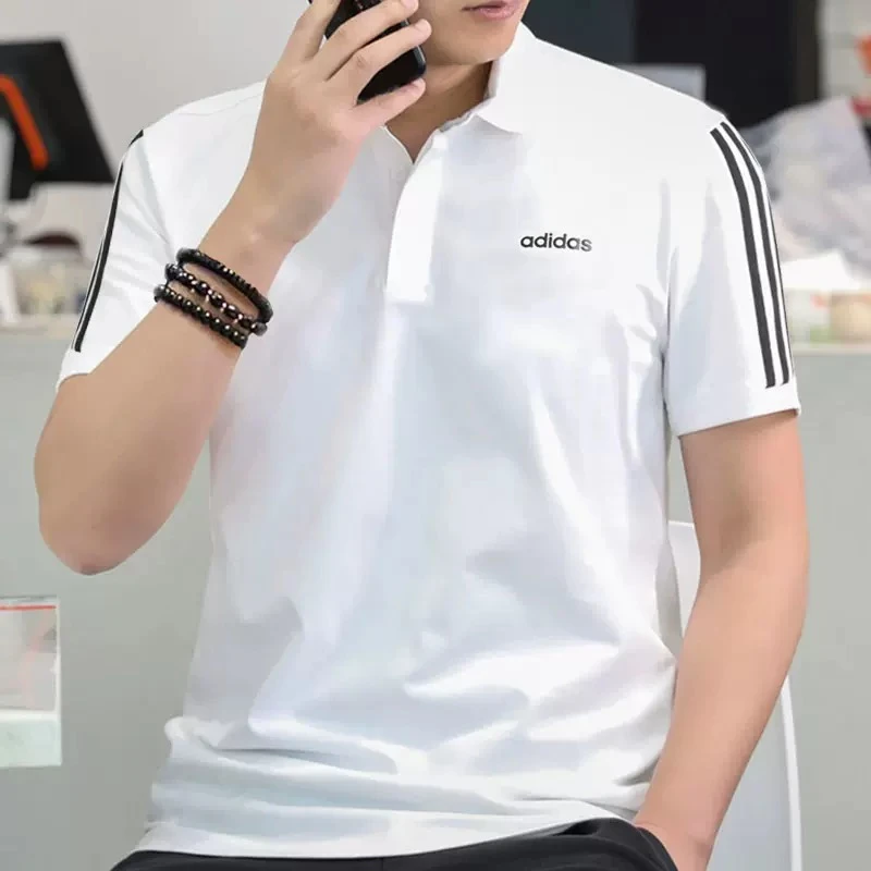 Adidas/阿迪达斯白色短袖男polo衫夏季新款翻领宽松上衣 EJ0926