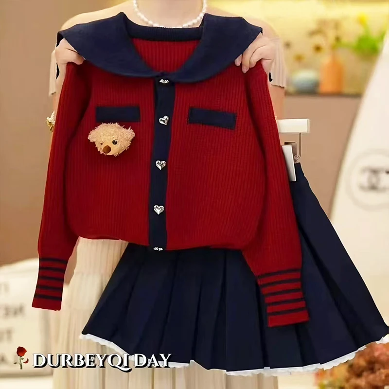 女童毛衣开衫套装春秋2025新款潮儿童学院风秋装女孩百褶裙两件套