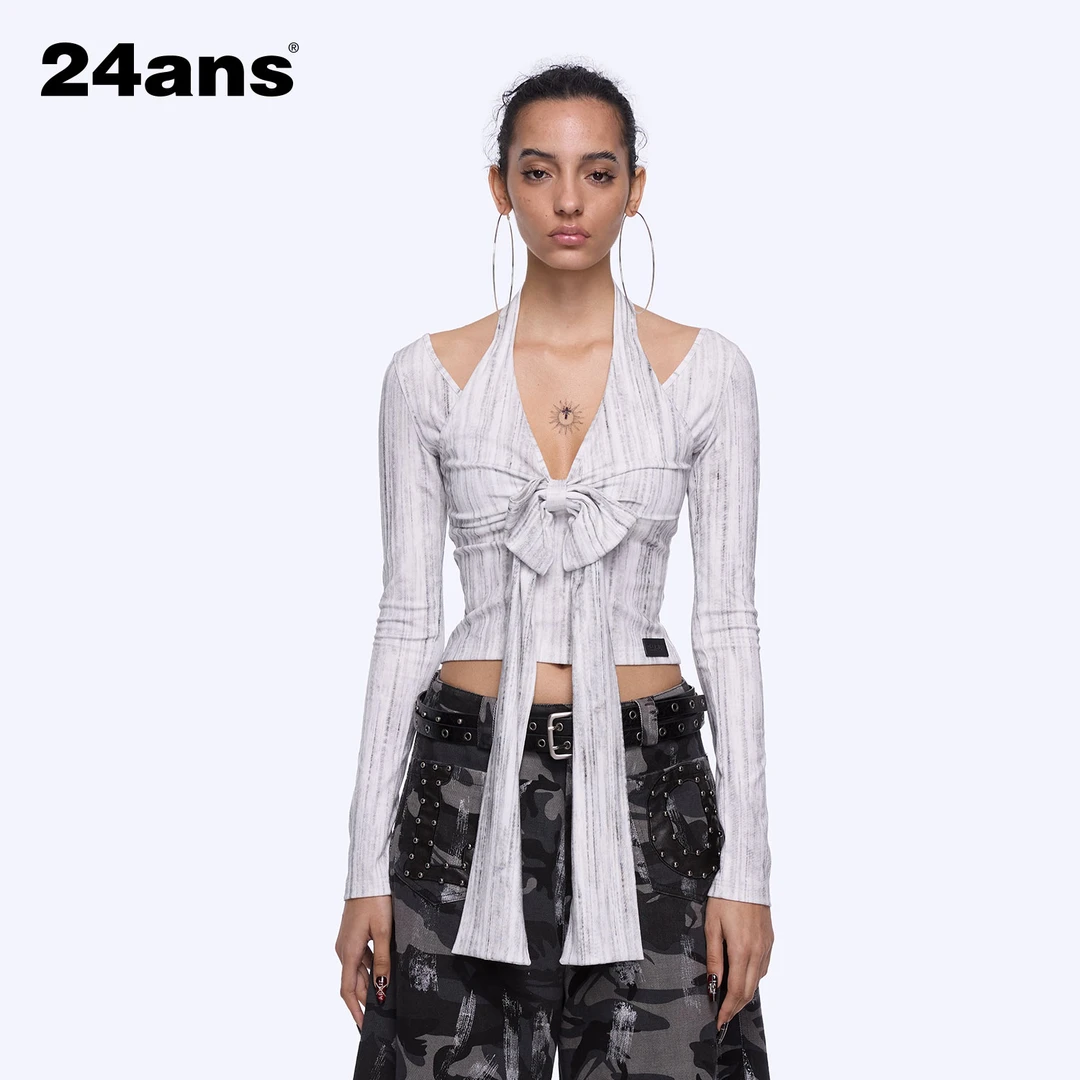 24ans bow tie neck T-shirt | 蝴蝶结设计挂脖打底长袖T恤