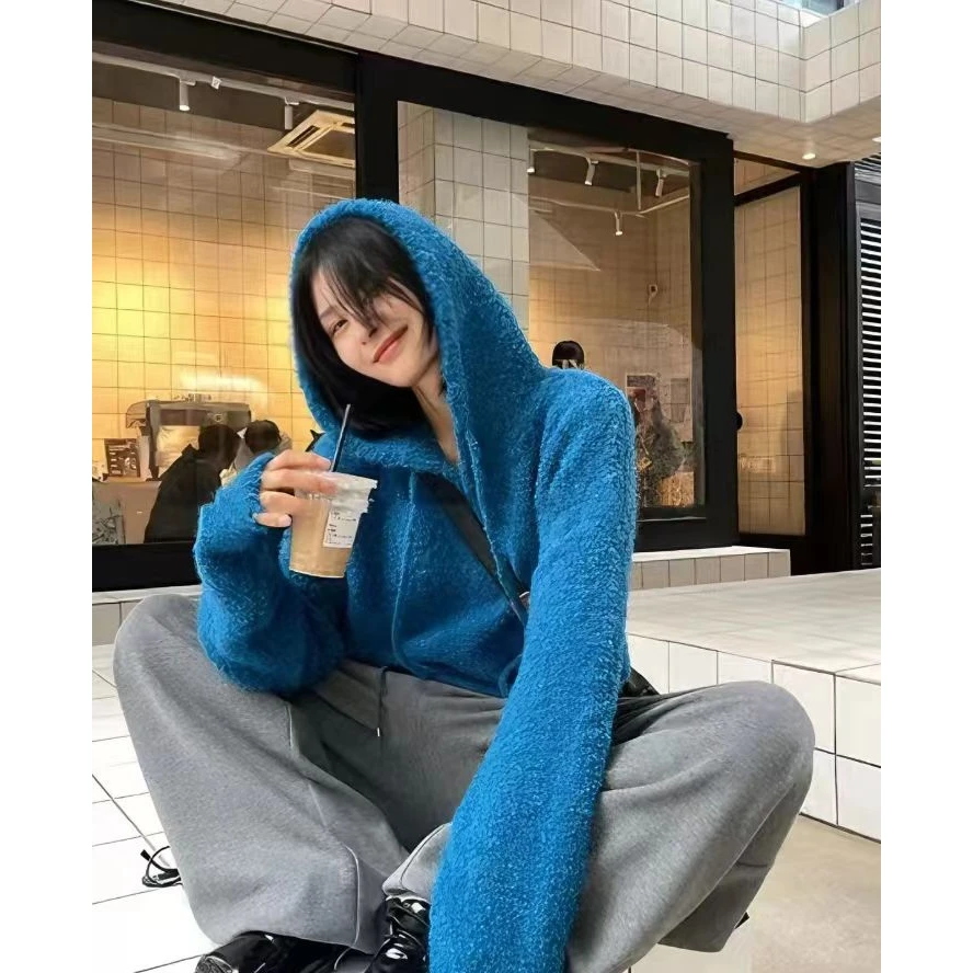 韩系毛衣女秋冬2024新款慵懒风时尚宽松加厚针织上衣连帽设计感