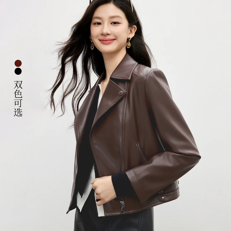 秋水伊人复古机车皮衣2025夏季新款经典洋气短款百搭黑色皮外套