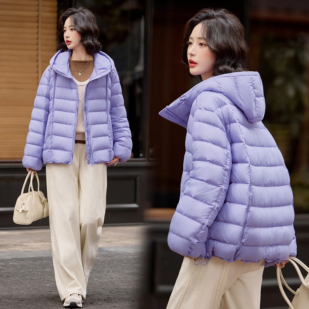 紫色排骨款泡芙羽绒服女装2025冬天衣服休闲连帽厚款保暖冬季外套