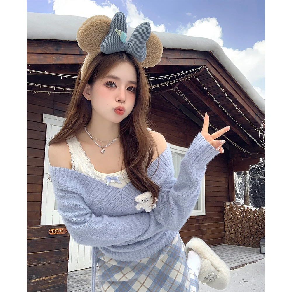 椰奶少女单拍 织物猪原创 秋冬软糯蕾丝嗲嗲千金感纯欲氛围毛衣