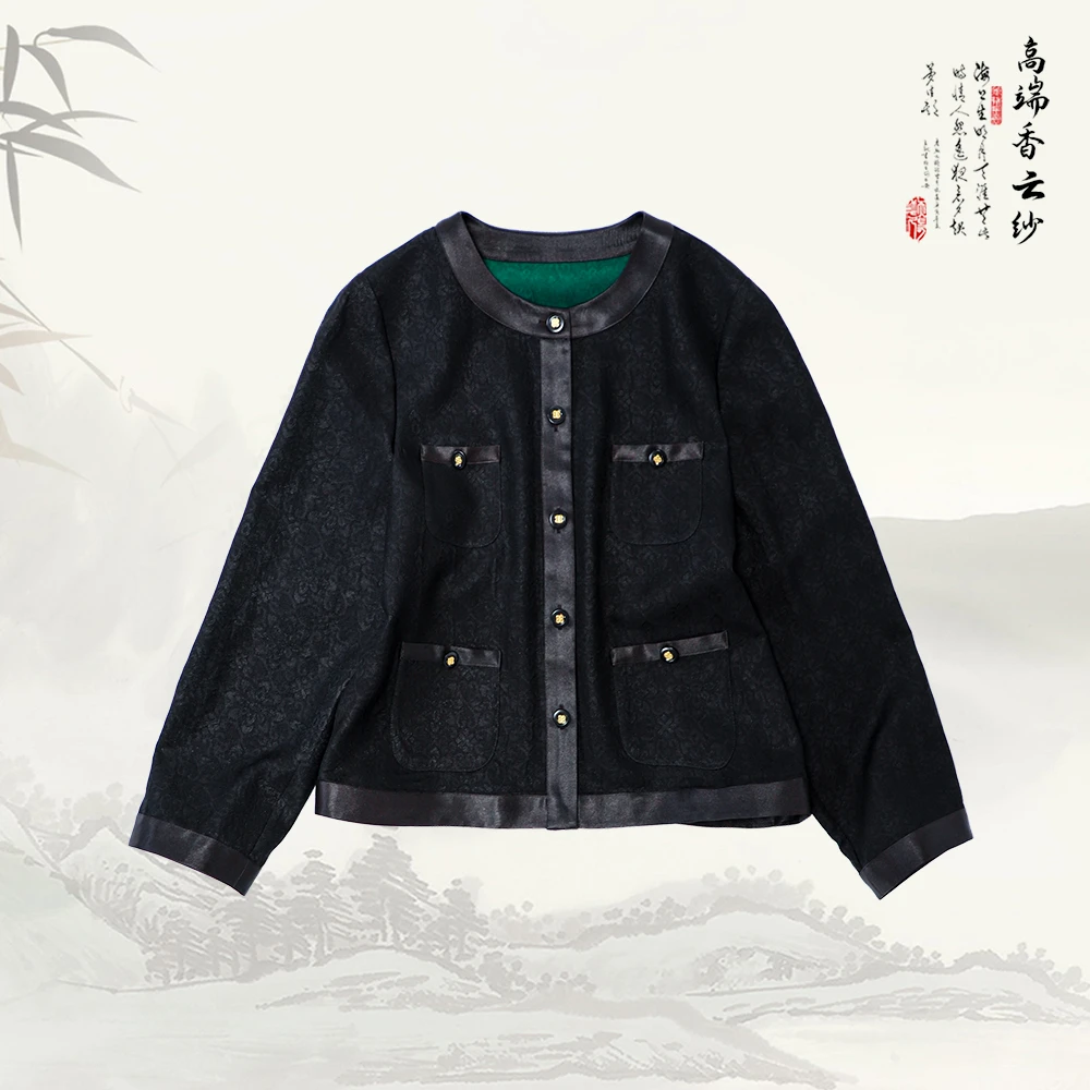 新款香云纱新中式国风排扣带口袋长袖外套536046