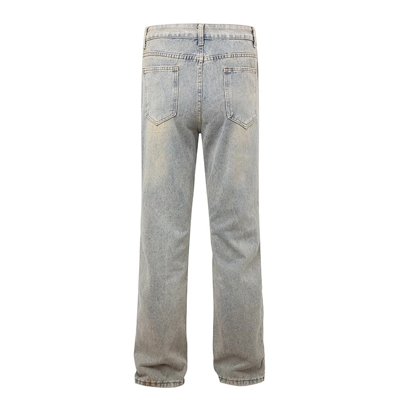 潮牌做旧牛仔裤自然褪色宽松直筒高腰显瘦美式男女同款通勤潮流裤