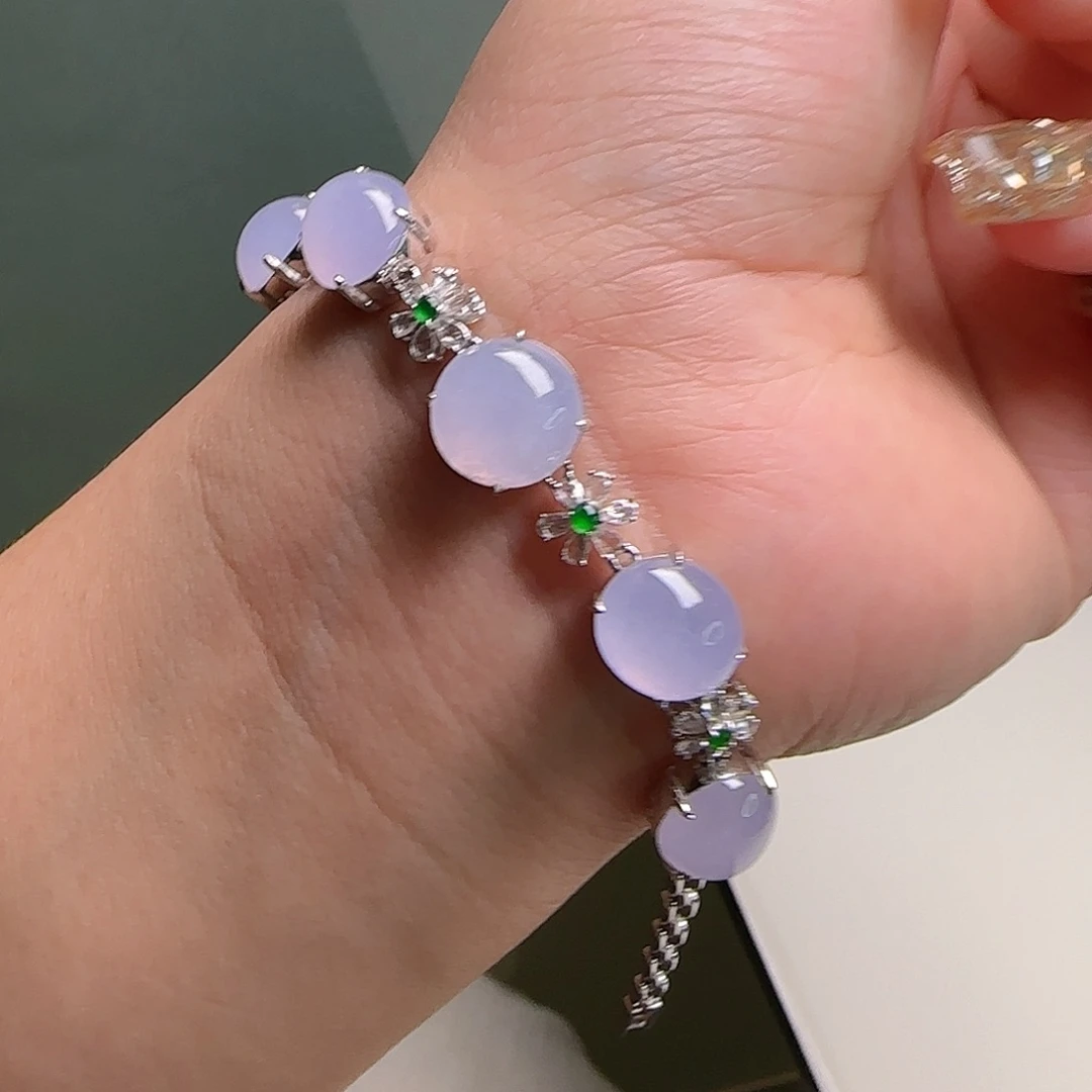 翡翠18K金镶嵌手链天然翡翠