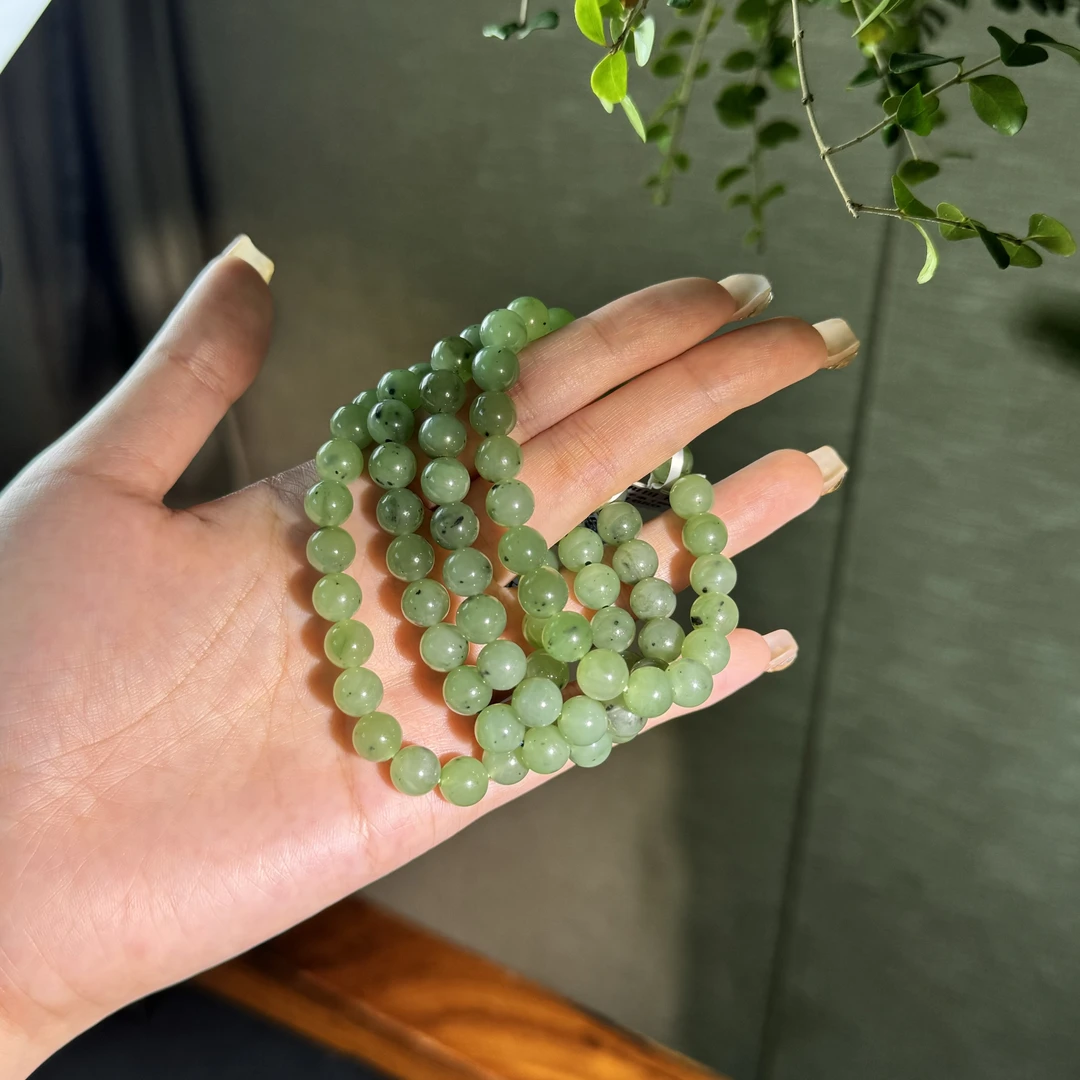 天然和田玉手串乌兰海苹果绿碧玉8mm（多样性发一）