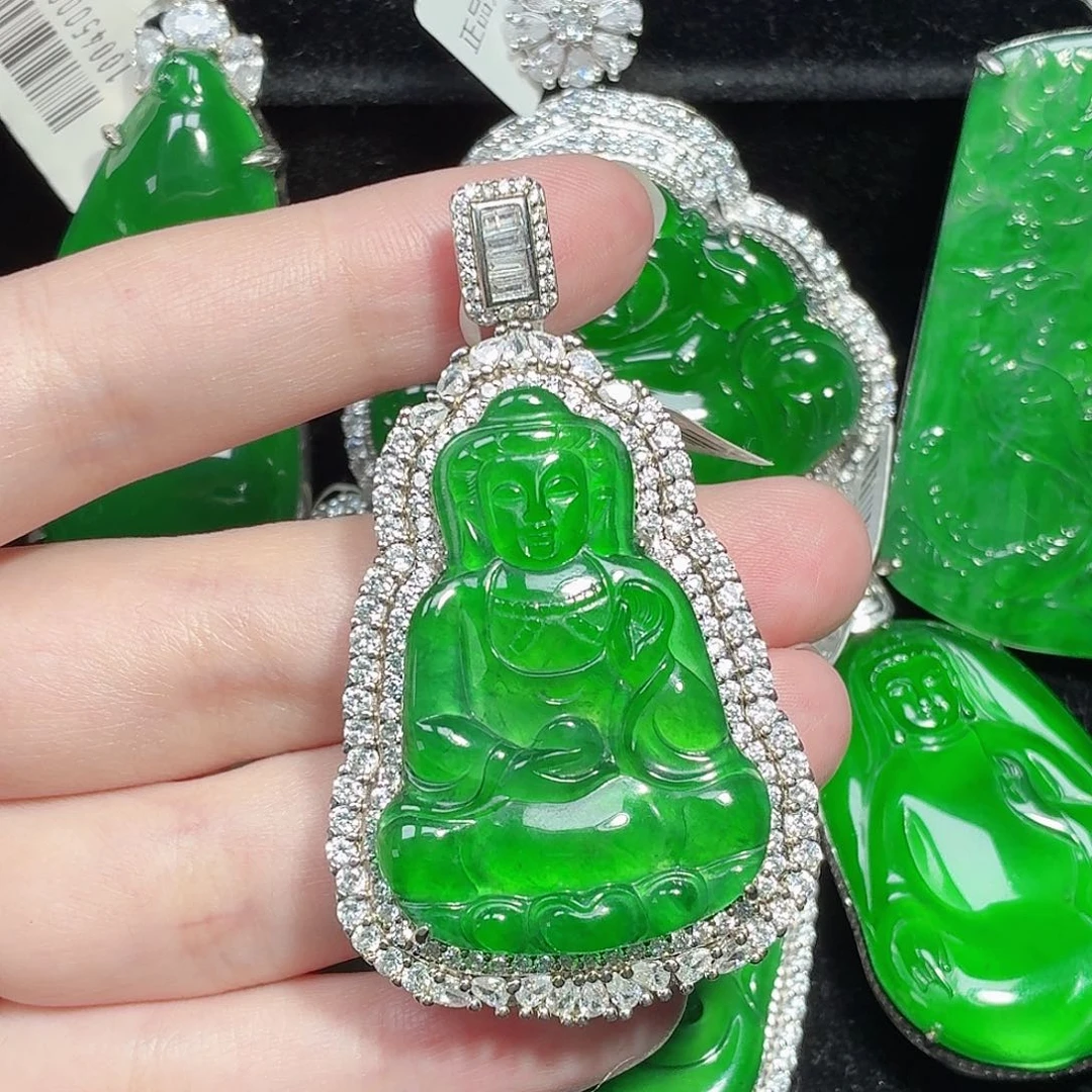 翡翠银S925镶嵌颈饰天然A货翡翠