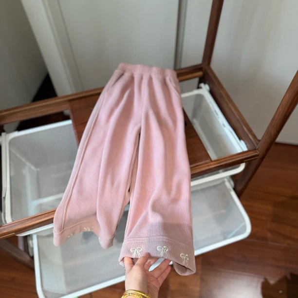 【编号P174】1721-09-儿童绣蝴蝶结休闲裤粉色-KGG